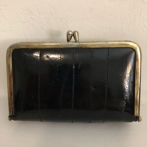 Vintage Jaguar Eel Skin Leather Kiss Lock Small Purse